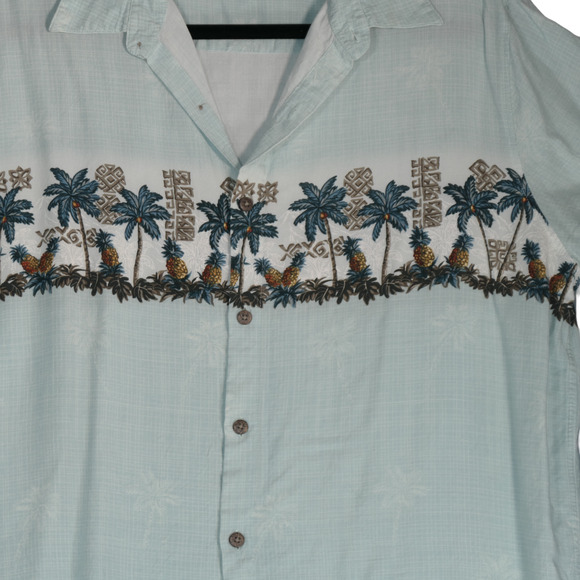 Batik Bay Button Up Shirt Short Sleeve Mens XL Green Palm Trees Tiki Lightweight - Picture 2 of 9